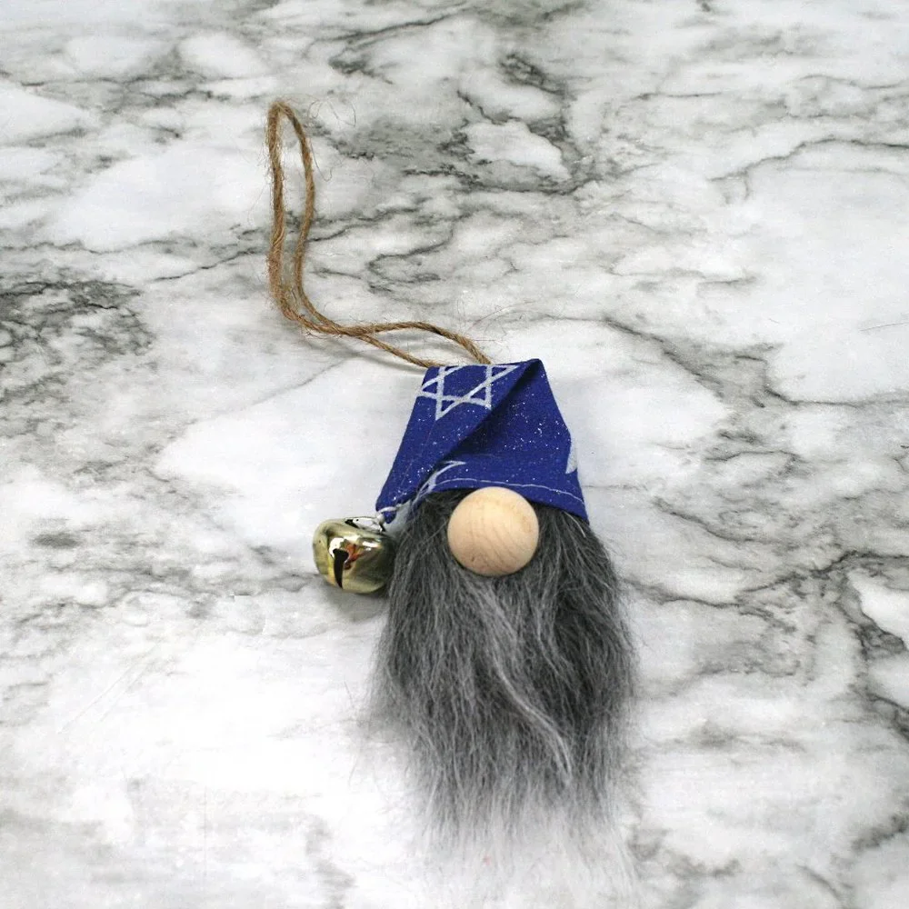 HAND CRAFTED Gnome Hanukkah Holiday Ornaments Set of 3 - Blue Stars